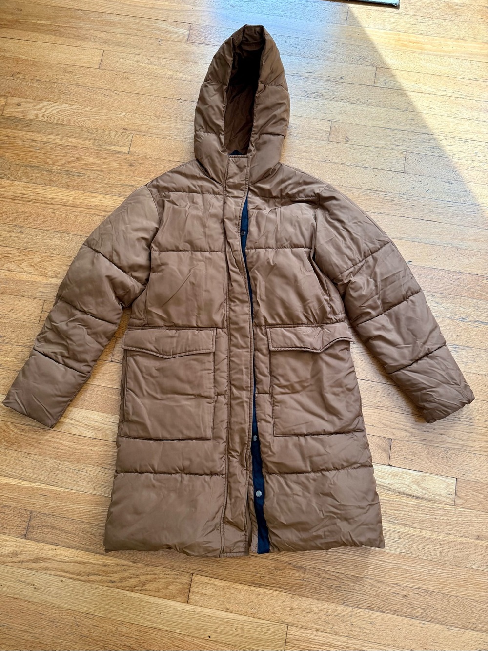 Quince chestnut Brown Hooded Puffer Coat